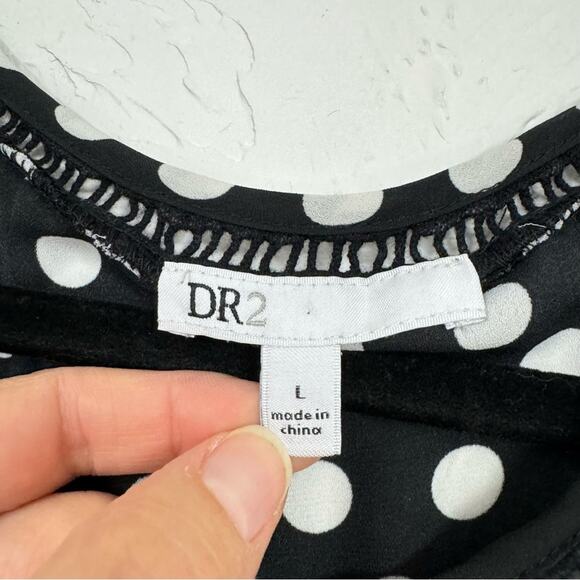 DR2 Daniel Rainn Black White Polka Dot Cap Sleeve Blouse Womens L Classic Preppy - Picture 3 of 9